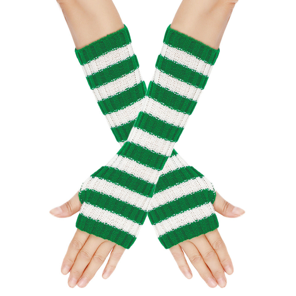 Wholesale Mid To Long Christmas Warm Striped Woolen Gloves